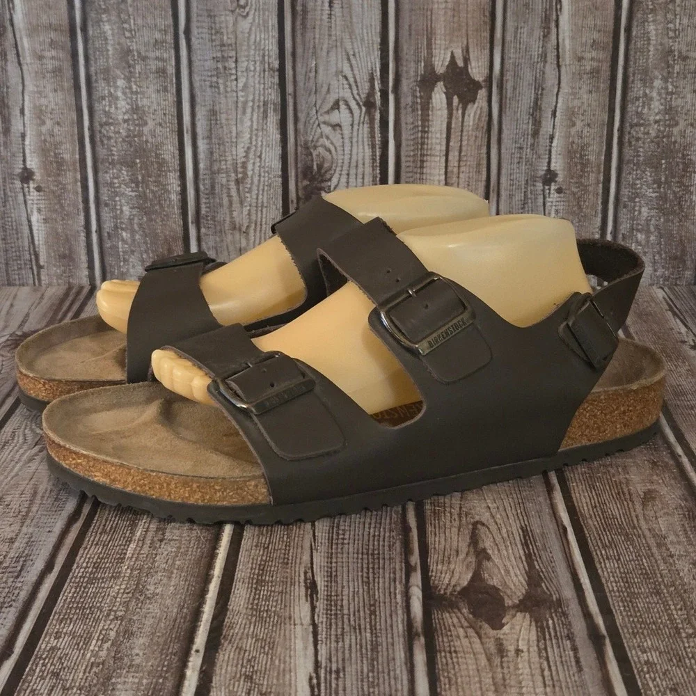 Sz 45 R/ 12 Mens Birkenstock Milano Brown Leather Backstrap Sandals Excellent